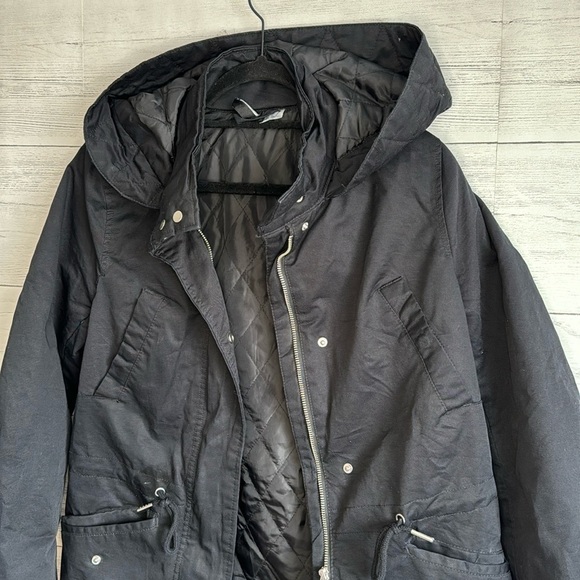 Divided H&M Zip UP & Button Up Black Hooded Coat | SIZE XS - Picture 4 of 10